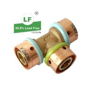 TEE WATER SDR7.4 PEX 20mm x 20mm x EPS LF CRIMP 20mm(CEN) LF DR BRASS